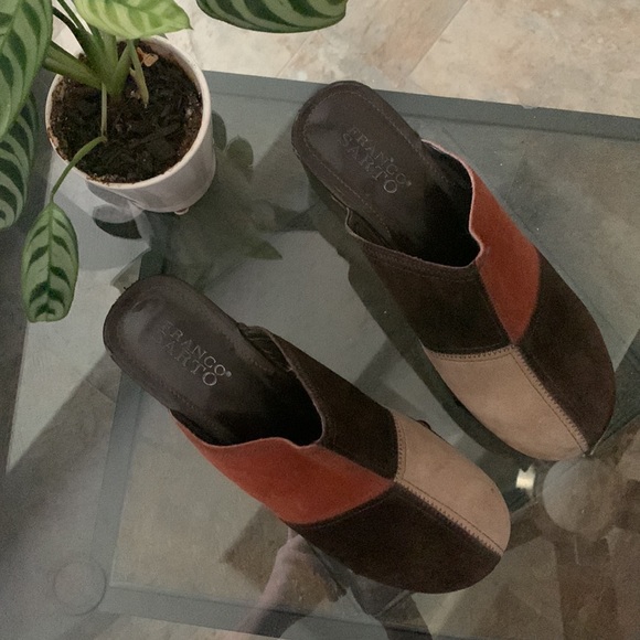 Y2K 90s FRANCO SARTO Chunky Suede Color-Block Studded Clog - Picture 9 of 11